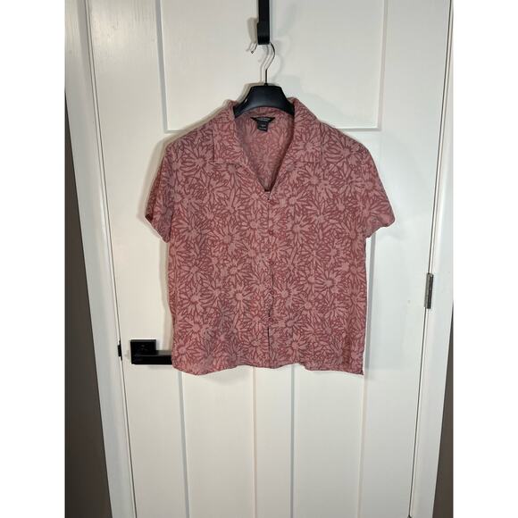 Woolrich women’s linen blend shirt sleeve button floral blouse‎ SZ XL pink boho - Picture 2 of 7